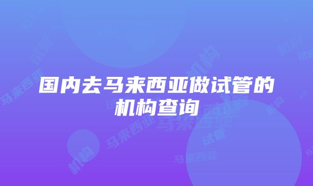 国内去马来西亚做试管的机构查询