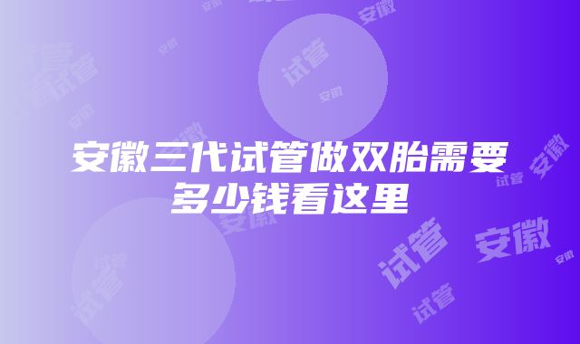 安徽三代试管做双胎需要多少钱看这里