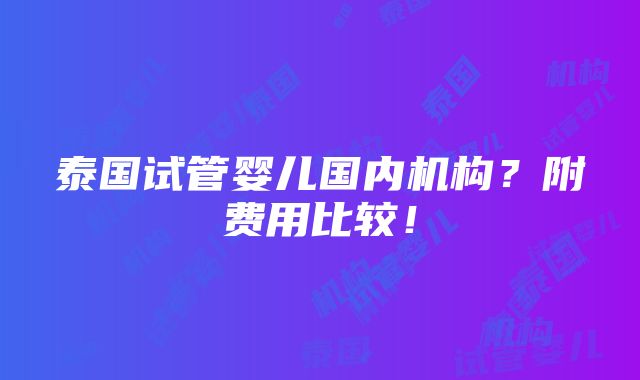 泰国试管婴儿国内机构？附费用比较！