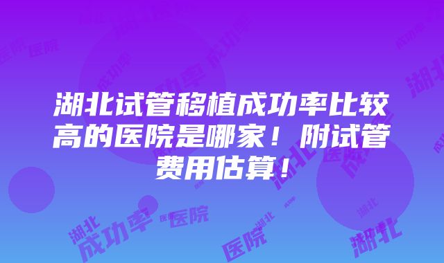 湖北试管移植成功率比较高的医院是哪家！附试管费用估算！