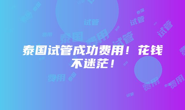 泰国试管成功费用！花钱不迷茫！