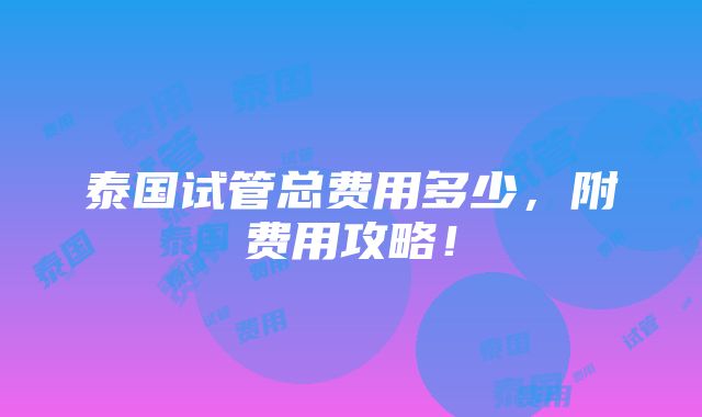 泰国试管总费用多少，附费用攻略！