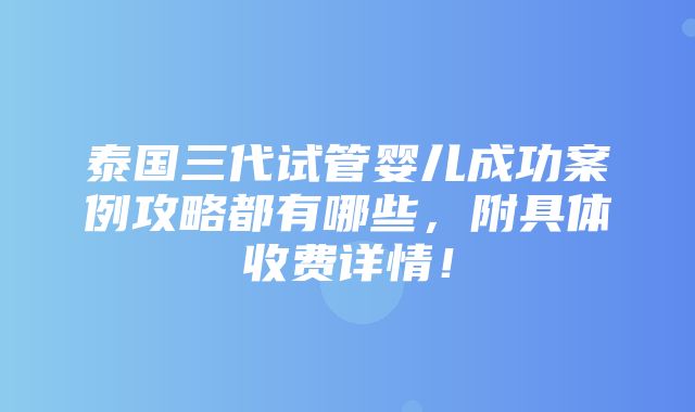 泰国三代试管婴儿成功案例攻略都有哪些，附具体收费详情！