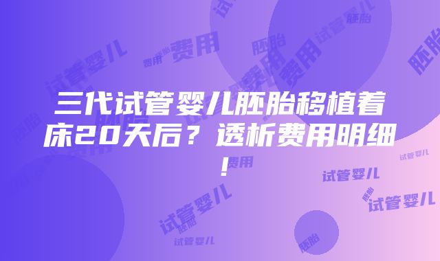 三代试管婴儿胚胎移植着床20天后？透析费用明细！