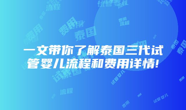 一文带你了解泰国三代试管婴儿流程和费用详情!