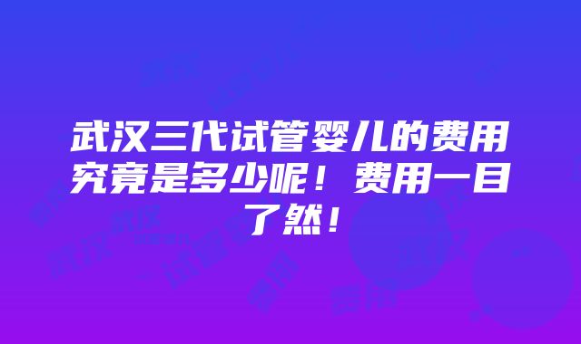 武汉三代试管婴儿的费用究竟是多少呢！费用一目了然！