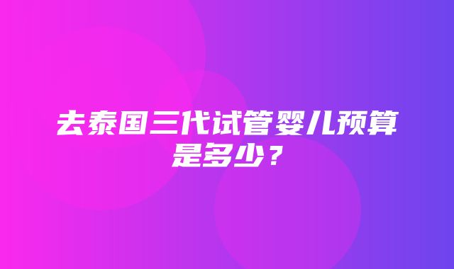 去泰国三代试管婴儿预算是多少？