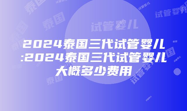 2024泰国三代试管婴儿:2024泰国三代试管婴儿大概多少费用