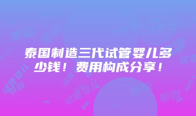 泰国制造三代试管婴儿多少钱！费用构成分享！