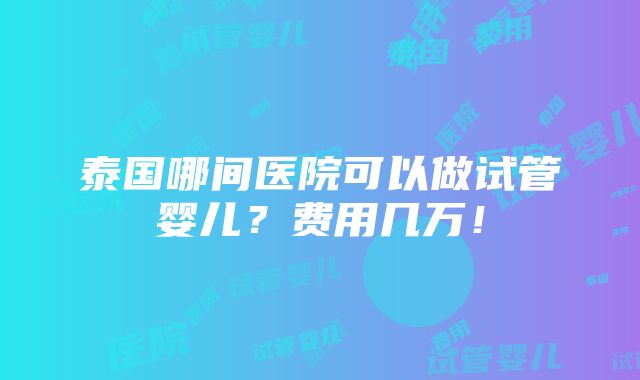 泰国哪间医院可以做试管婴儿？费用几万！