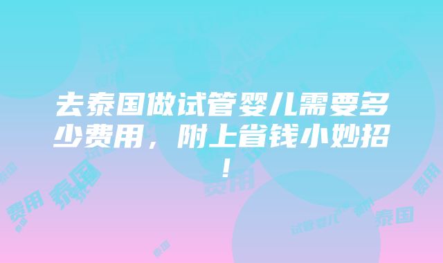 去泰国做试管婴儿需要多少费用，附上省钱小妙招！