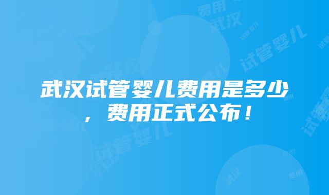 武汉试管婴儿费用是多少，费用正式公布！