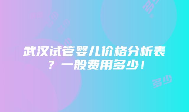 武汉试管婴儿价格分析表？一般费用多少！