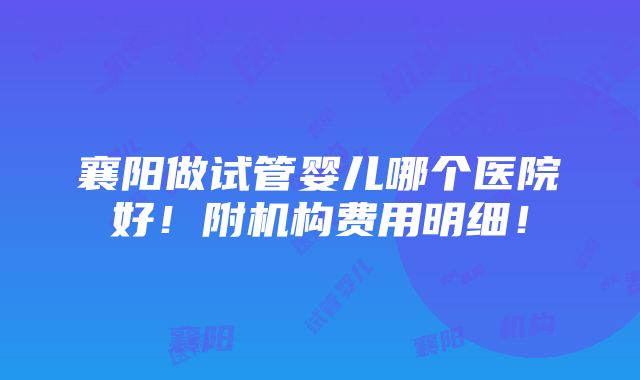 襄阳做试管婴儿哪个医院好！附机构费用明细！