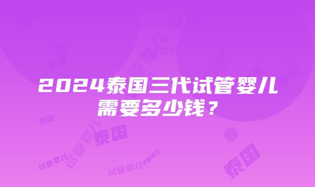 2024泰国三代试管婴儿需要多少钱？