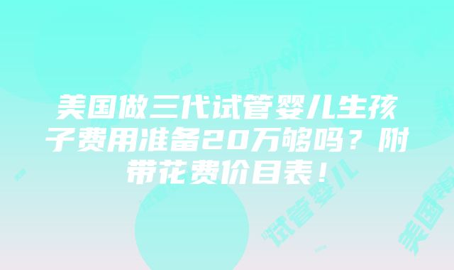 美国做三代试管婴儿生孩子费用准备20万够吗？附带花费价目表！