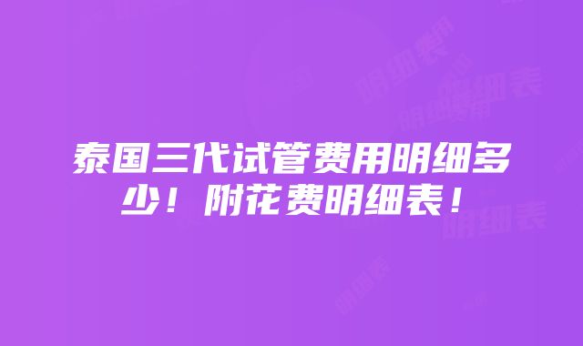 泰国三代试管费用明细多少！附花费明细表！