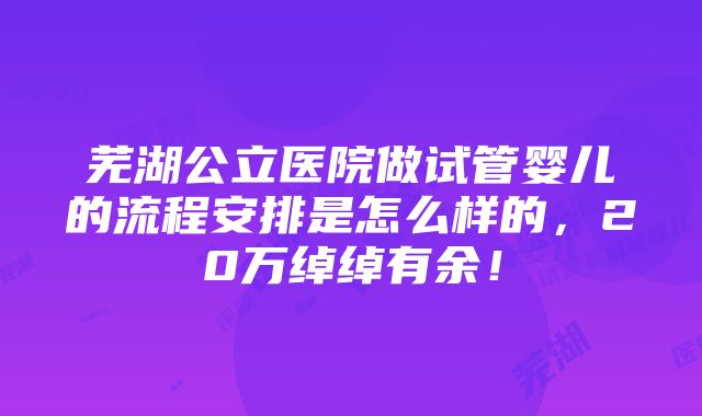 芜湖公立医院做试管婴儿的流程安排是怎么样的，20万绰绰有余！