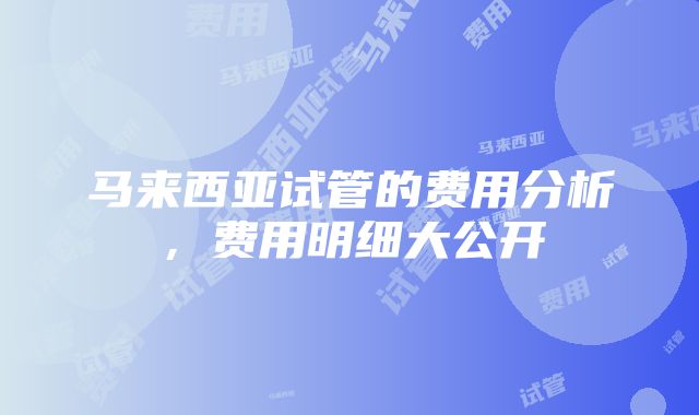 马来西亚试管的费用分析，费用明细大公开