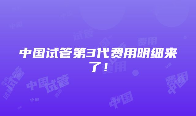 中国试管第3代费用明细来了！