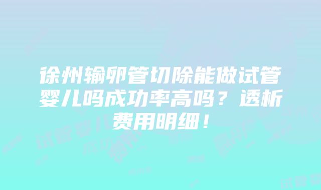 徐州输卵管切除能做试管婴儿吗成功率高吗？透析费用明细！