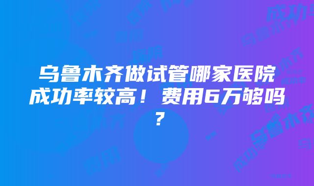 乌鲁木齐做试管哪家医院成功率较高！费用6万够吗？