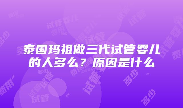 泰国玛祖做三代试管婴儿的人多么？原因是什么