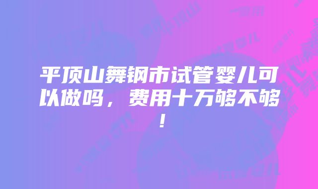 平顶山舞钢市试管婴儿可以做吗，费用十万够不够！