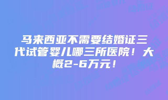 马来西亚不需要结婚证三代试管婴儿哪三所医院！大概2-6万元！