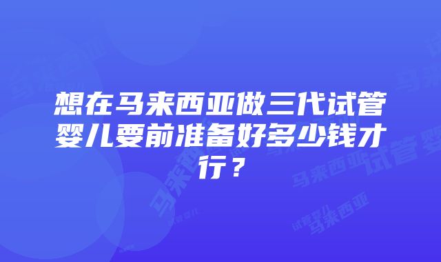 想在马来西亚做三代试管婴儿要前准备好多少钱才行？