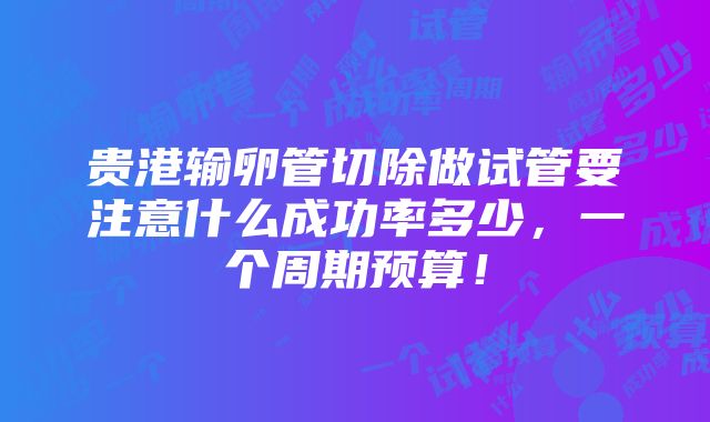 贵港输卵管切除做试管要注意什么成功率多少，一个周期预算！