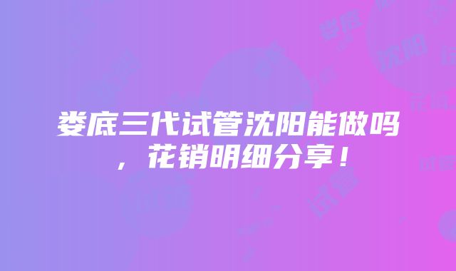 娄底三代试管沈阳能做吗，花销明细分享！