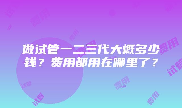 做试管一二三代大概多少钱？费用都用在哪里了？