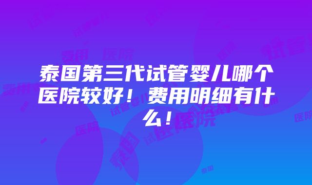 泰国第三代试管婴儿哪个医院较好！费用明细有什么！