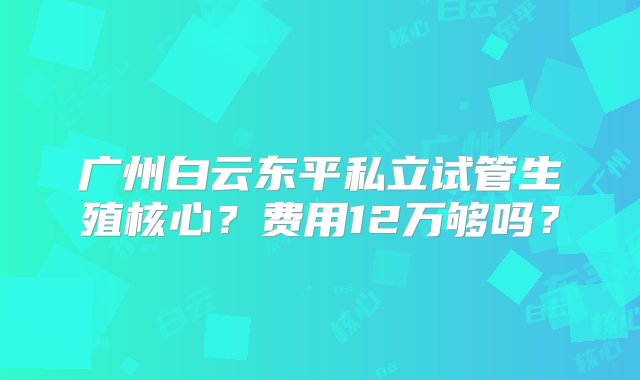 广州白云东平私立试管生殖核心？费用12万够吗？