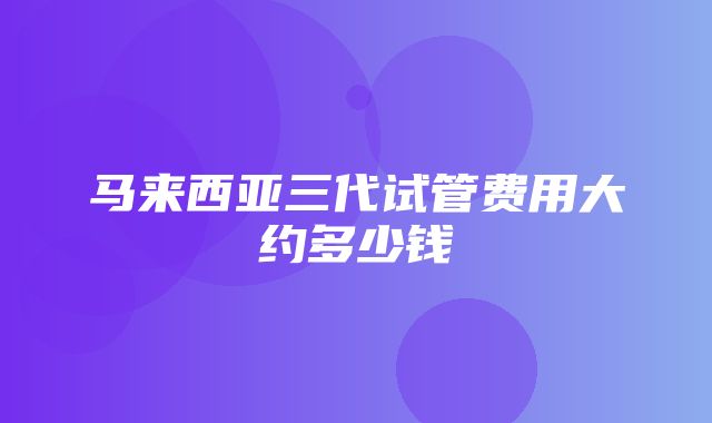 马来西亚三代试管费用大约多少钱