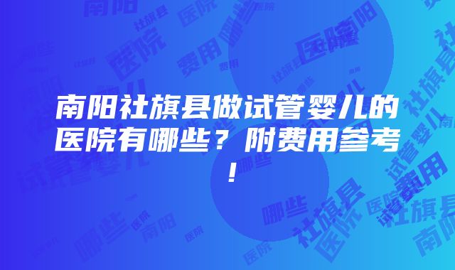 南阳社旗县做试管婴儿的医院有哪些？附费用参考！