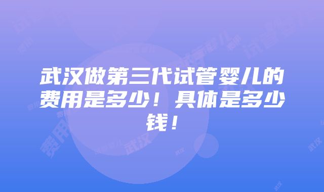 武汉做第三代试管婴儿的费用是多少！具体是多少钱！