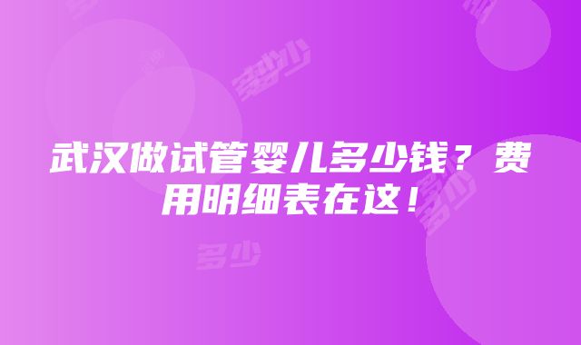 武汉做试管婴儿多少钱？费用明细表在这！