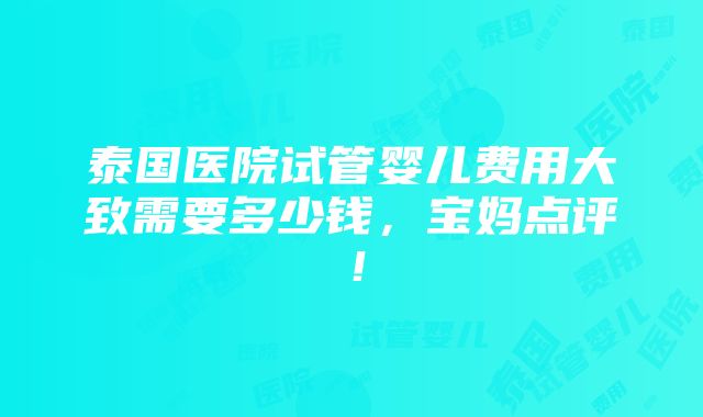 泰国医院试管婴儿费用大致需要多少钱，宝妈点评！