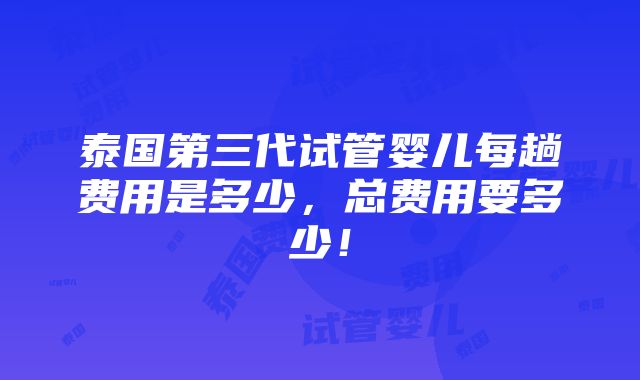 泰国第三代试管婴儿每趟费用是多少，总费用要多少！