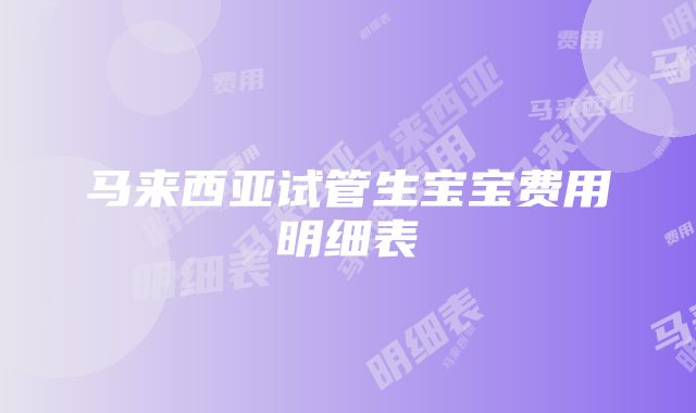 马来西亚试管生宝宝费用明细表