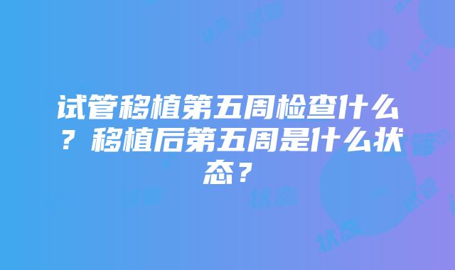 试管移植第五周检查什么？移植后第五周是什么状态？