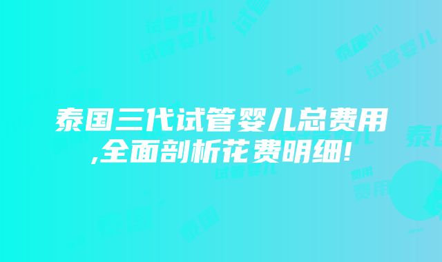 泰国三代试管婴儿总费用,全面剖析花费明细!