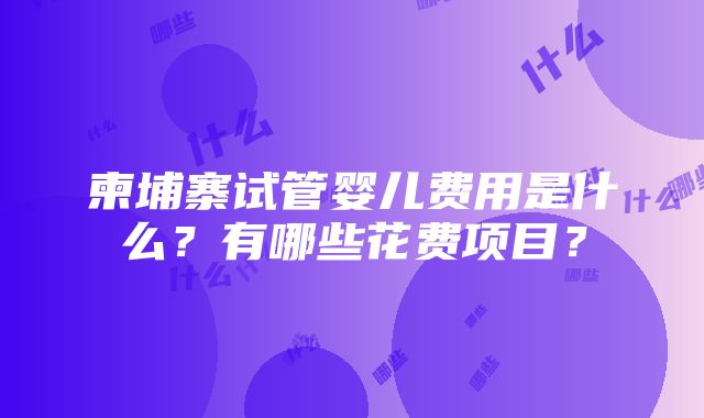 柬埔寨试管婴儿费用是什么？有哪些花费项目？