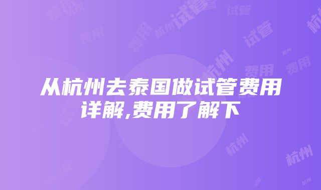 从杭州去泰国做试管费用详解,费用了解下