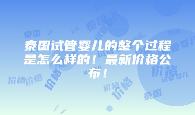 泰国试管婴儿的整个过程是怎么样的！最新价格公布！