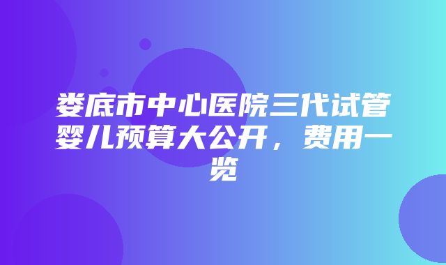 娄底市中心医院三代试管婴儿预算大公开，费用一览