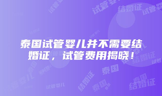 泰国试管婴儿并不需要结婚证，试管费用揭晓！