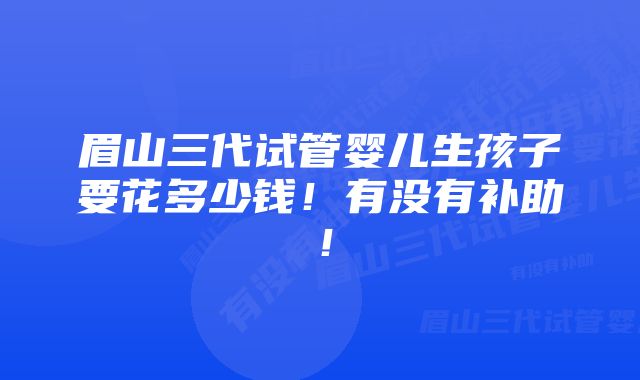 眉山三代试管婴儿生孩子要花多少钱！有没有补助！